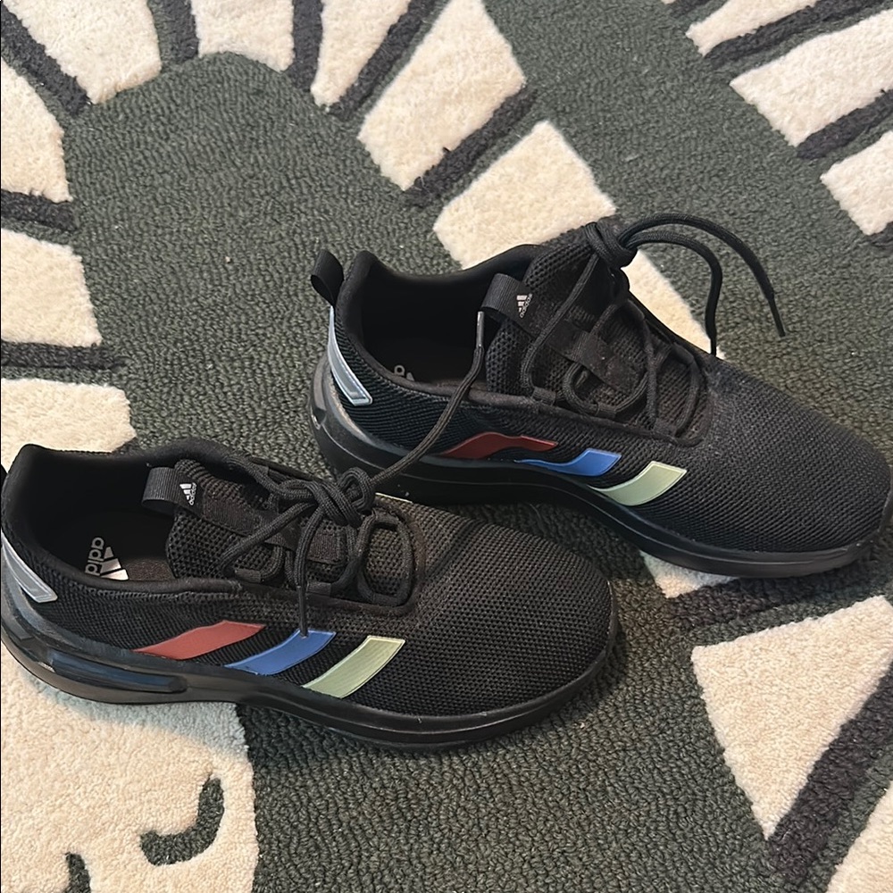 Adidas Black Sneakers with Multicolor Stripes never worn